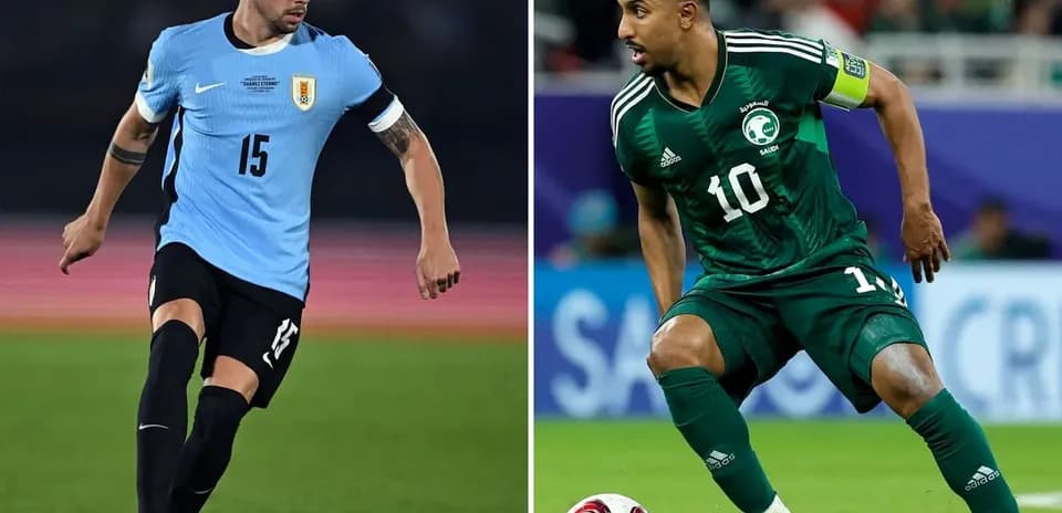 Uruguay and Saudi Arabia players in action