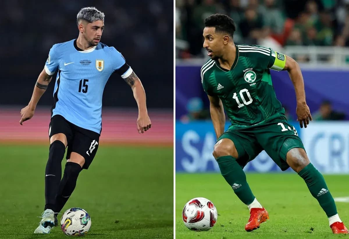 Uruguay and Saudi Arabia players in action
