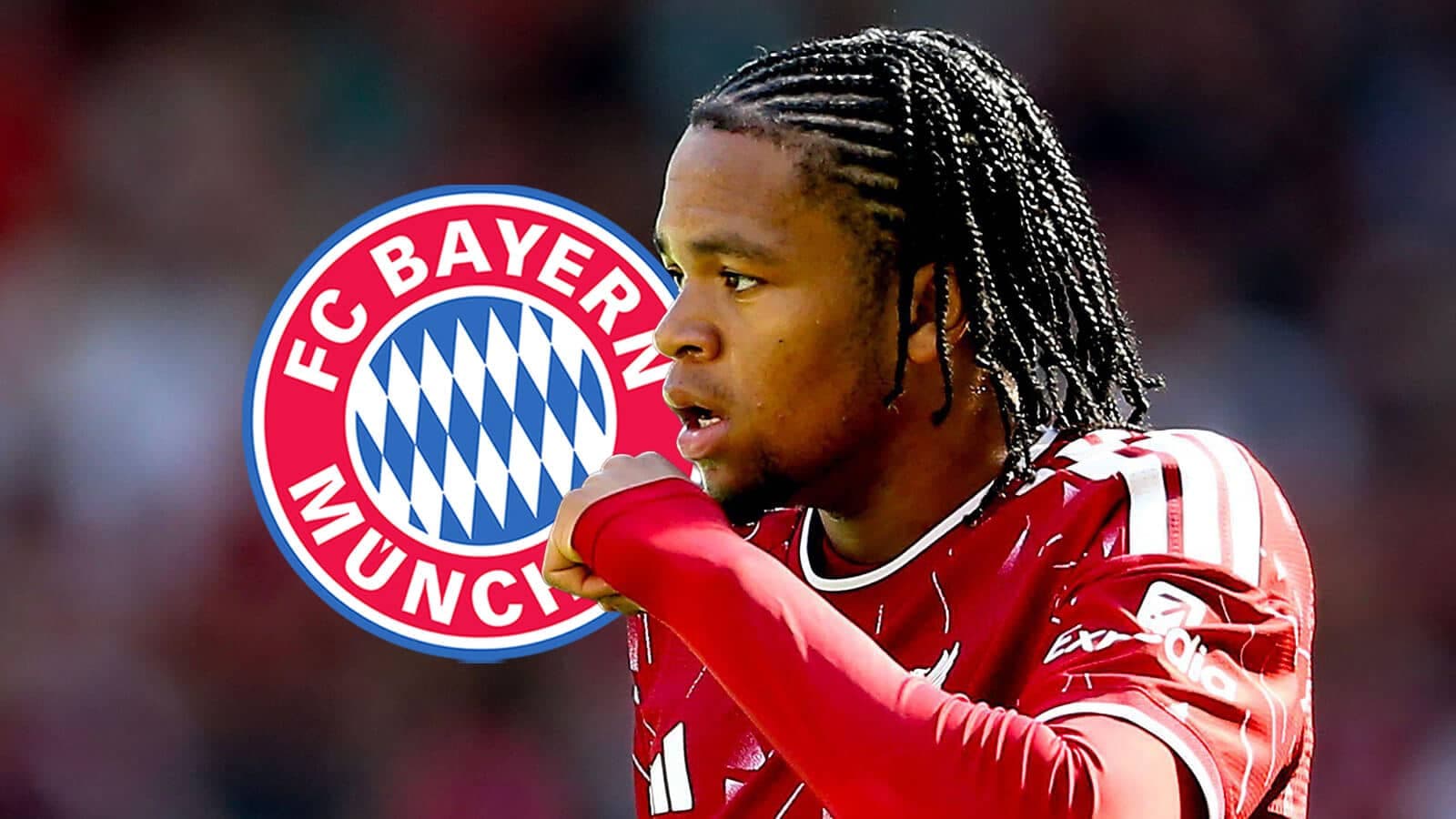 Player celebrating with FC Bayern München logo in background