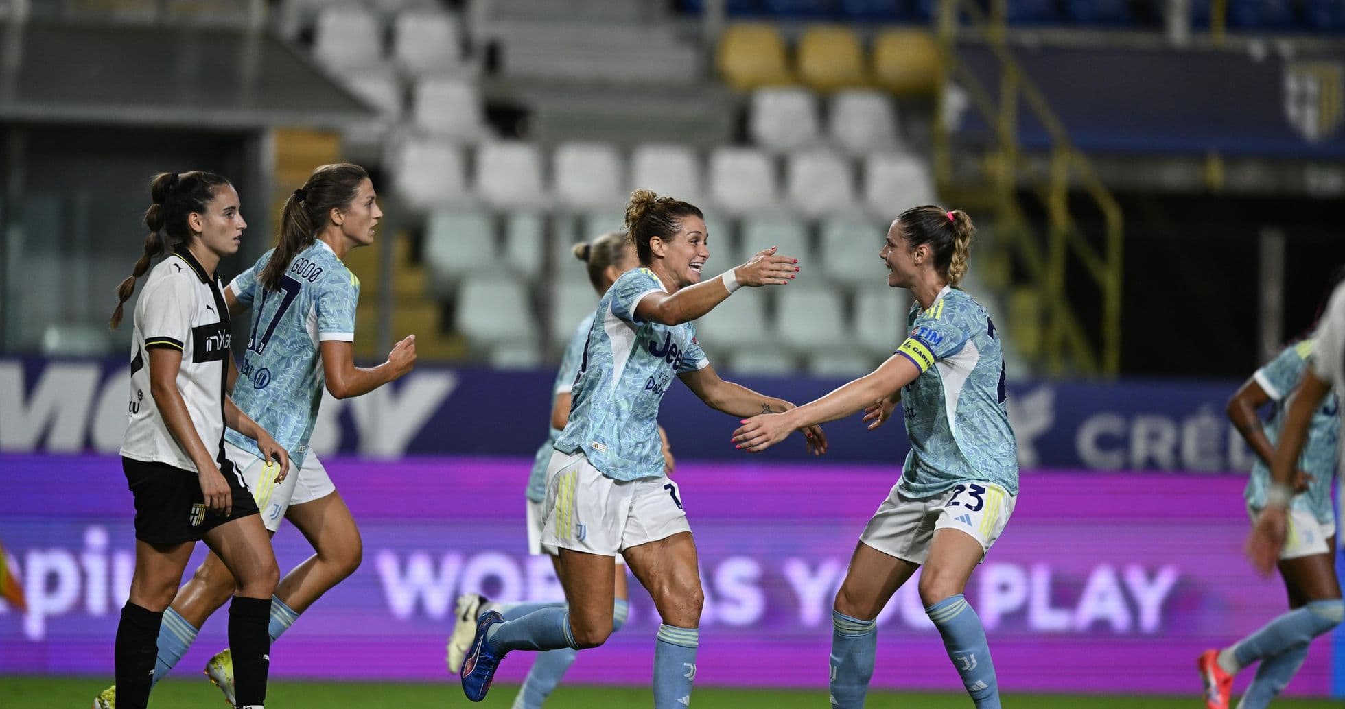 Juventus players celebrating a goal during match