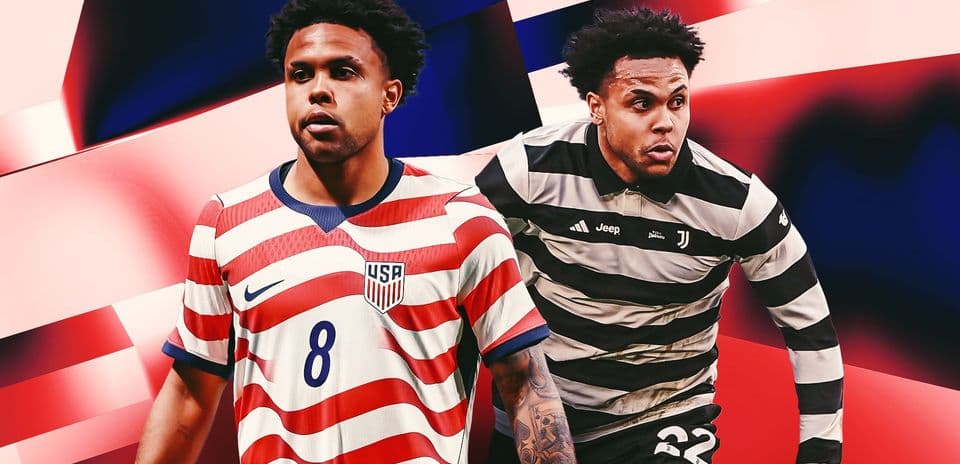 Player in USA jersey and Juventus kit posing