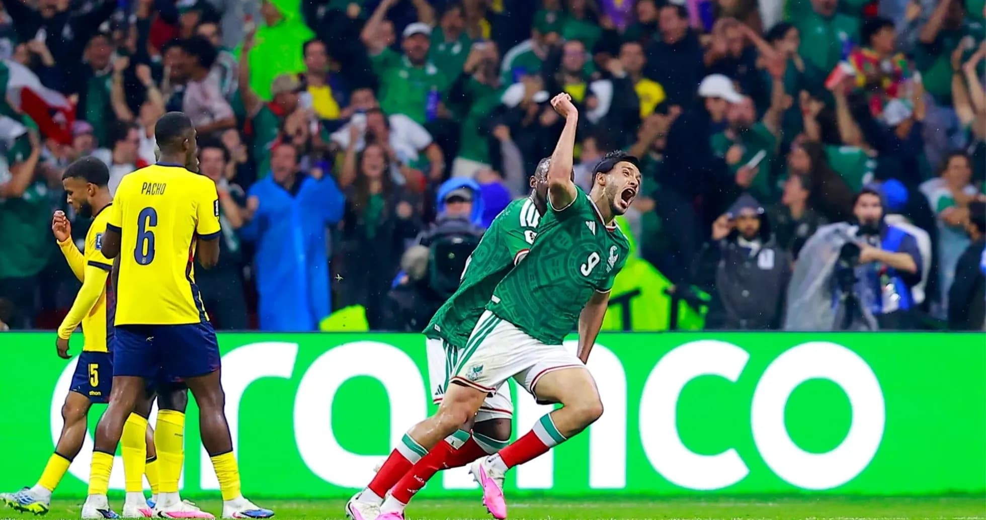 Mexican player celebrating during World Cup match