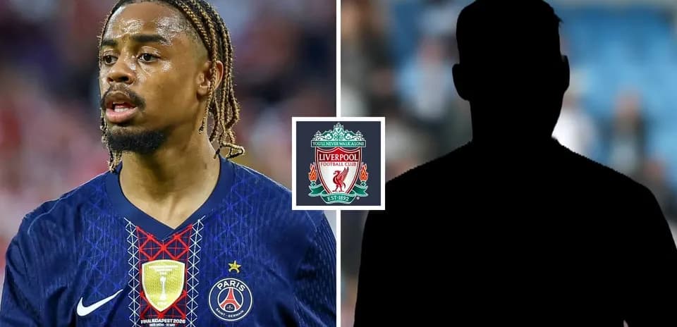 PSG player and Liverpool logo with silhouette