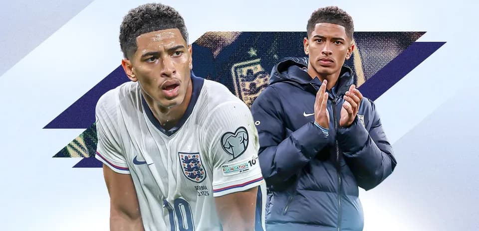 Player in England kit and another in jacket