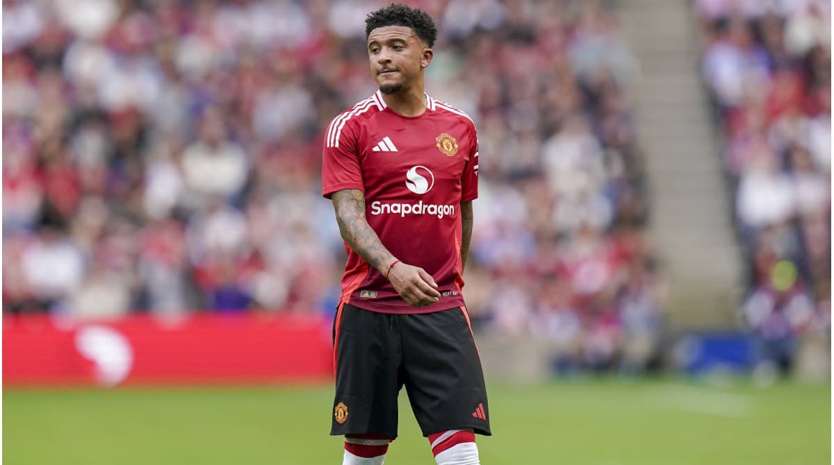 Jadon Sancho on the pitch during match