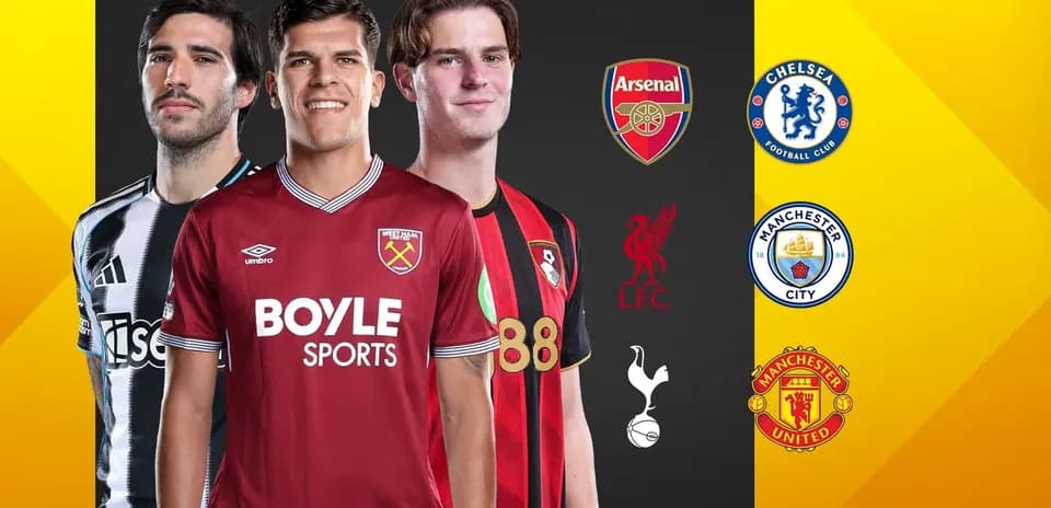 Football players in club jerseys with team logos