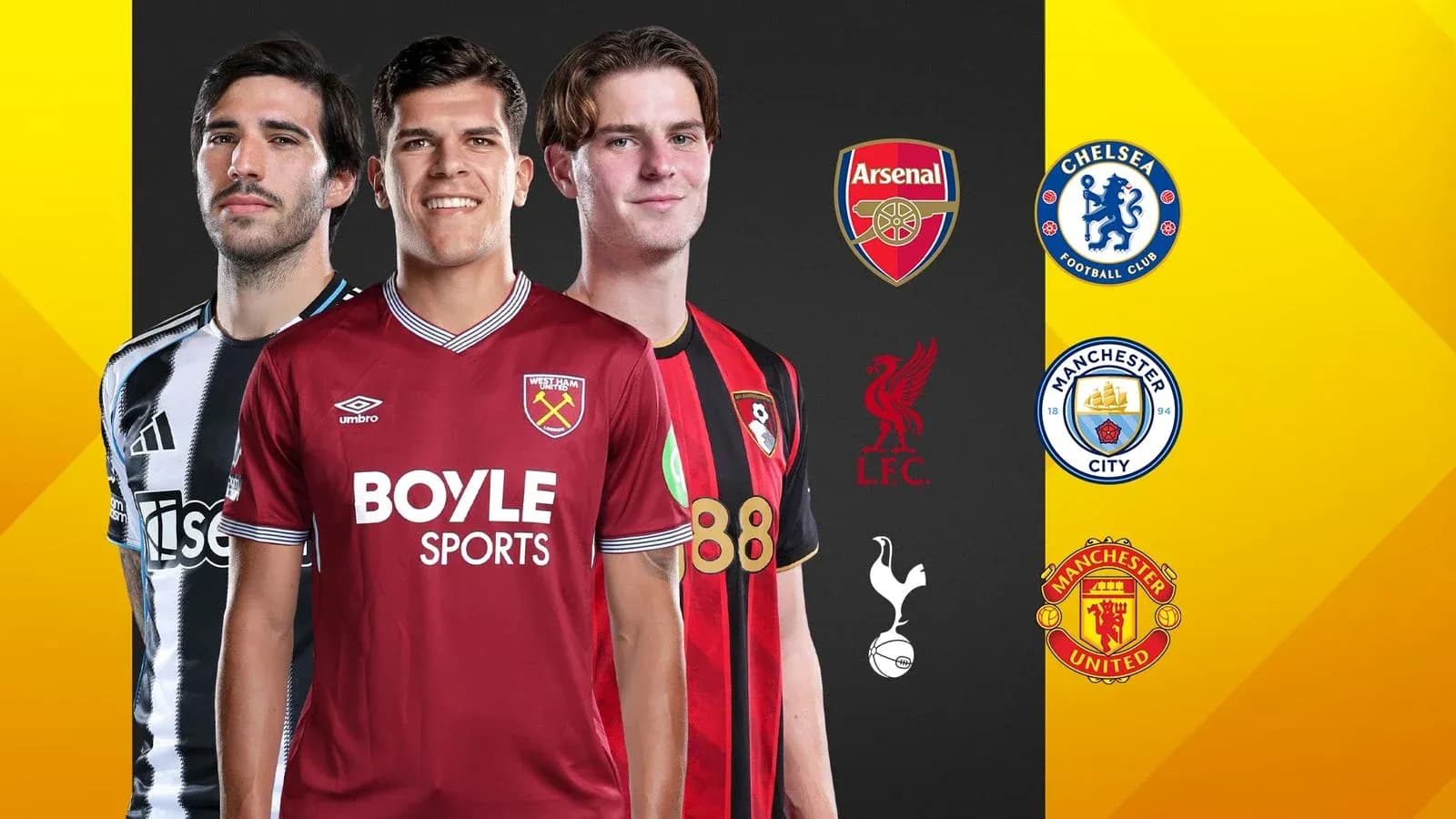 Football players in club jerseys with team logos