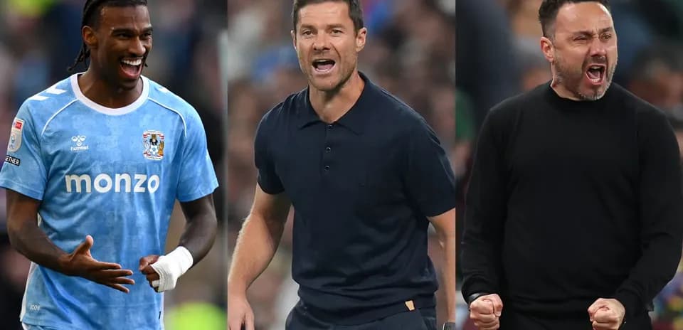 Coventry City player and two coaches on sidelines