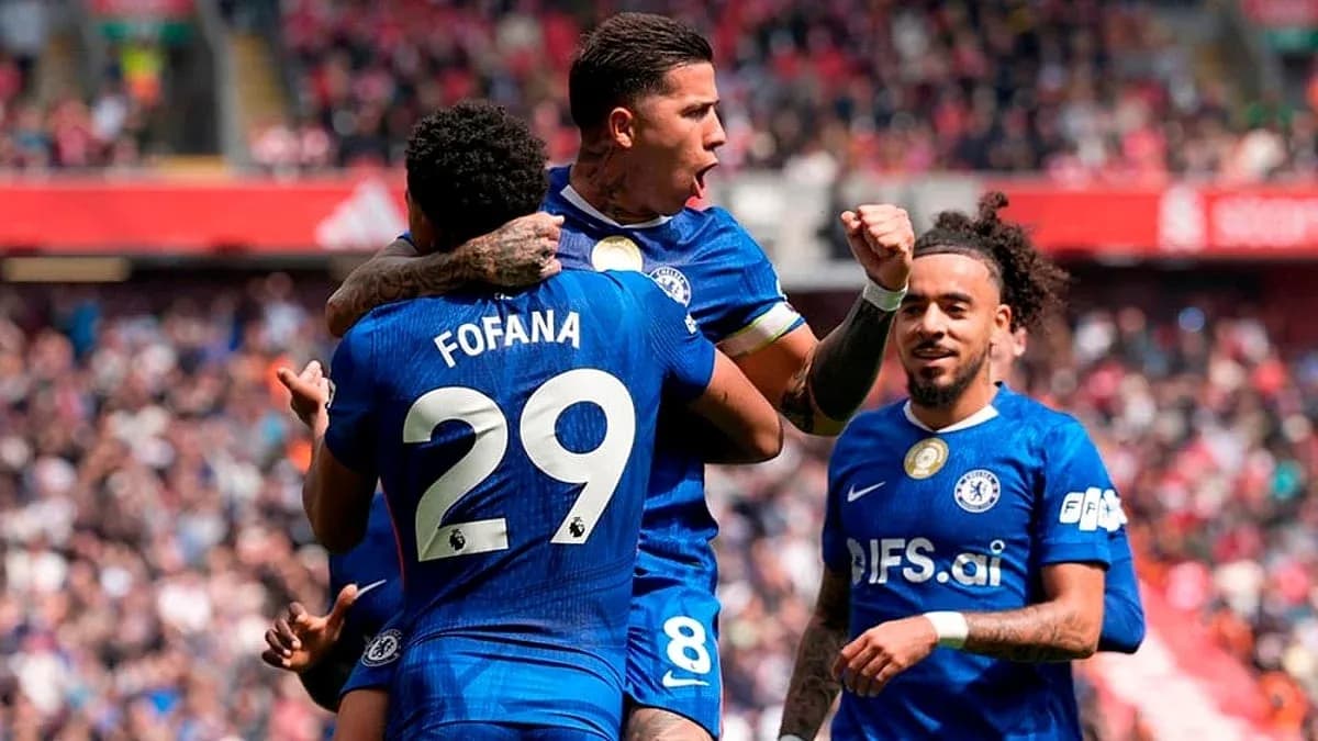 Chelsea players celebrating a goal during match