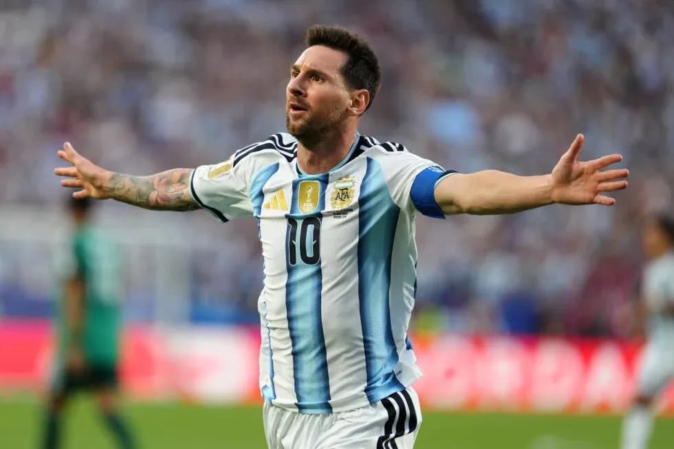 Lionel Messi celebrating a goal for Argentina