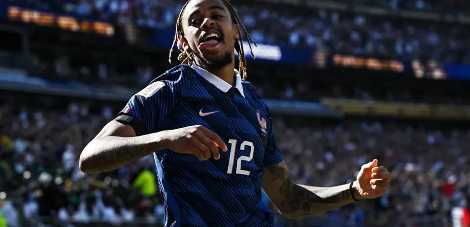 Player celebrating after scoring a goal for France