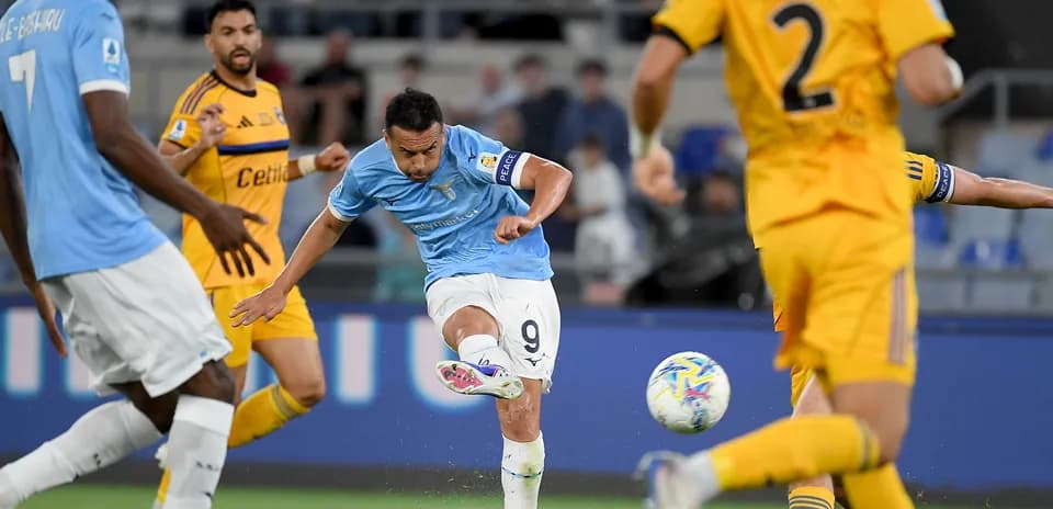 Lazio player shooting during Serie A match