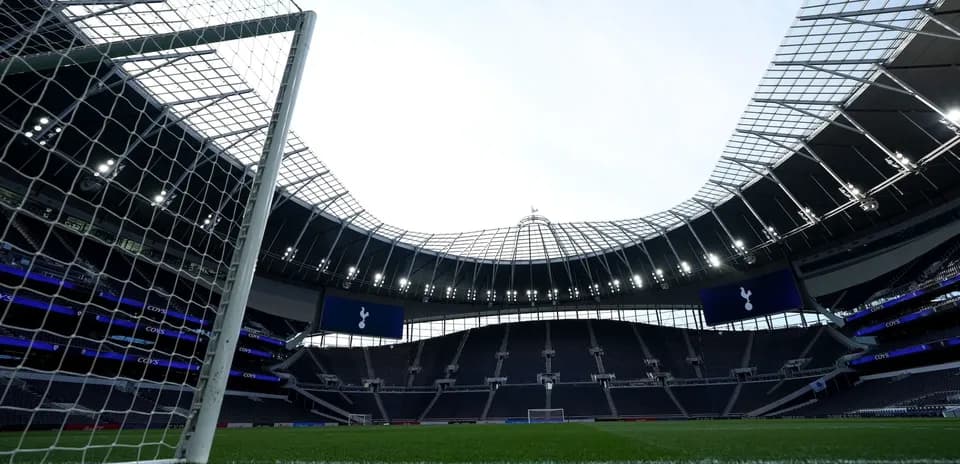 View of Tottenham Hotspur Stadium from goal area