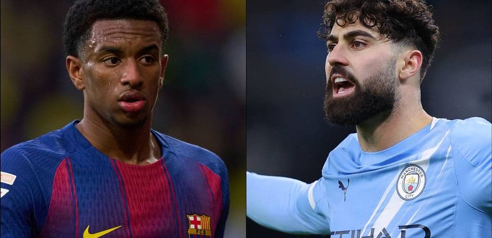 Players from Barcelona and Manchester City in action