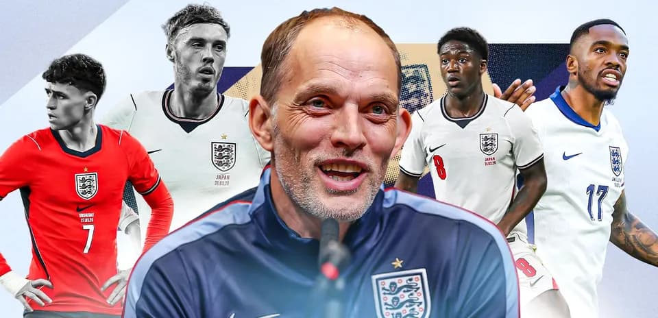England manager with players in national team jerseys