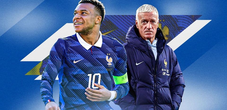 Kylian Mbappé and Didier Deschamps in France kit