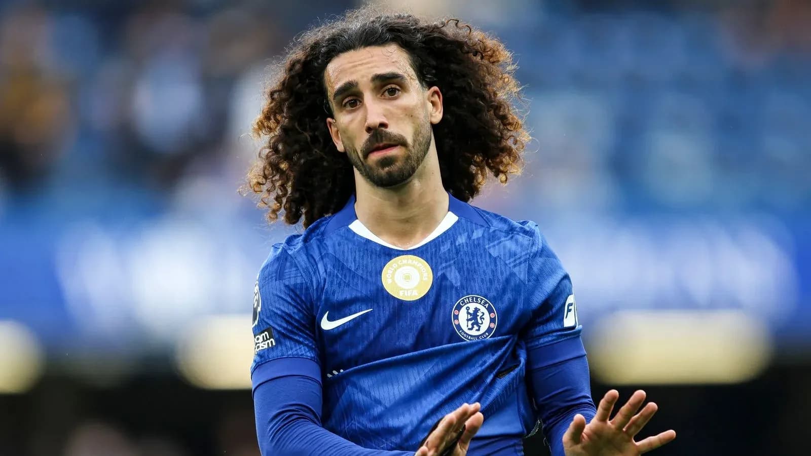 Player in Chelsea kit during match action