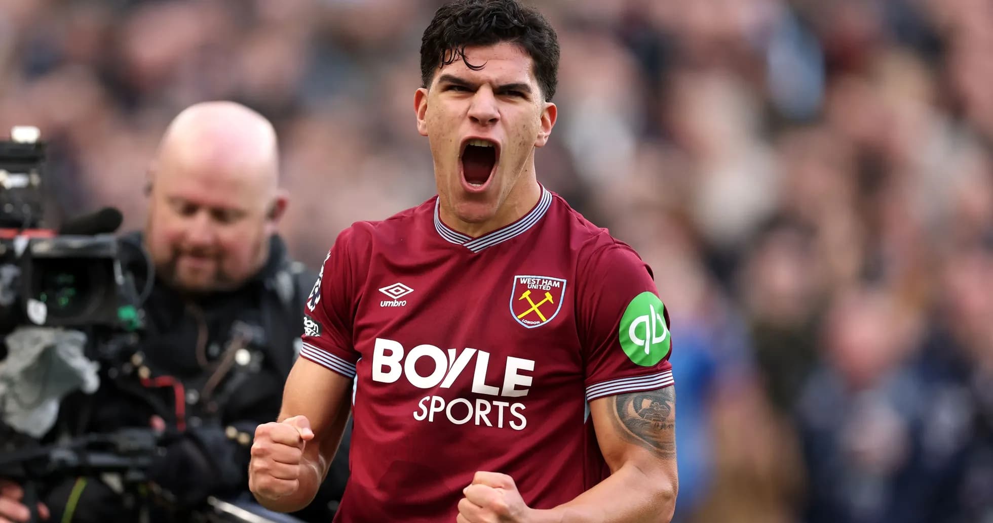 West Ham player celebrating a goal passionately