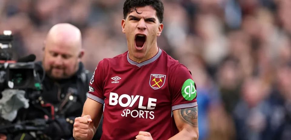 West Ham player celebrating a goal passionately