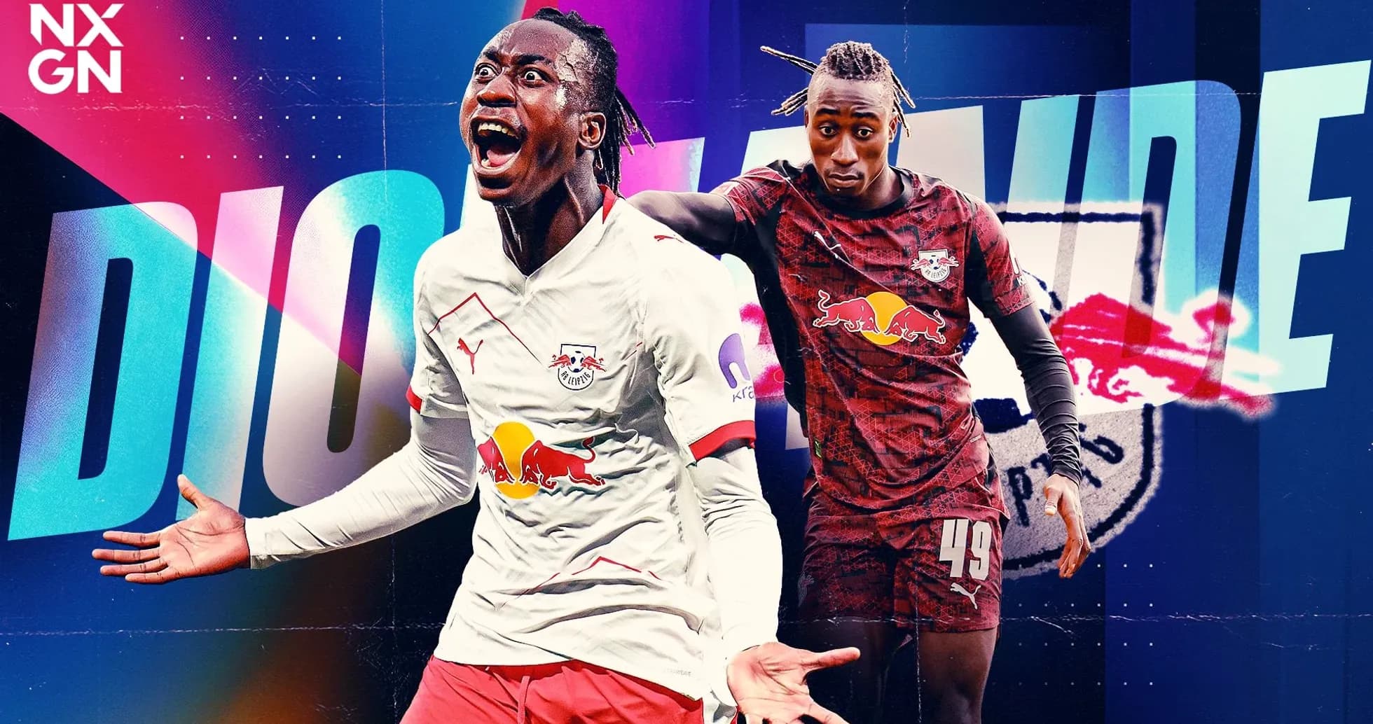 Player celebrating in RB Leipzig kit with teammates