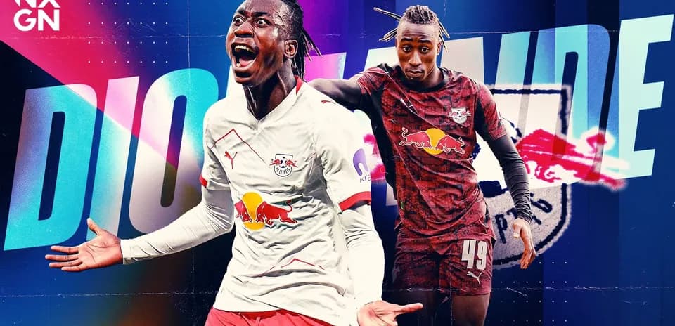Player celebrating in RB Leipzig kit with teammates