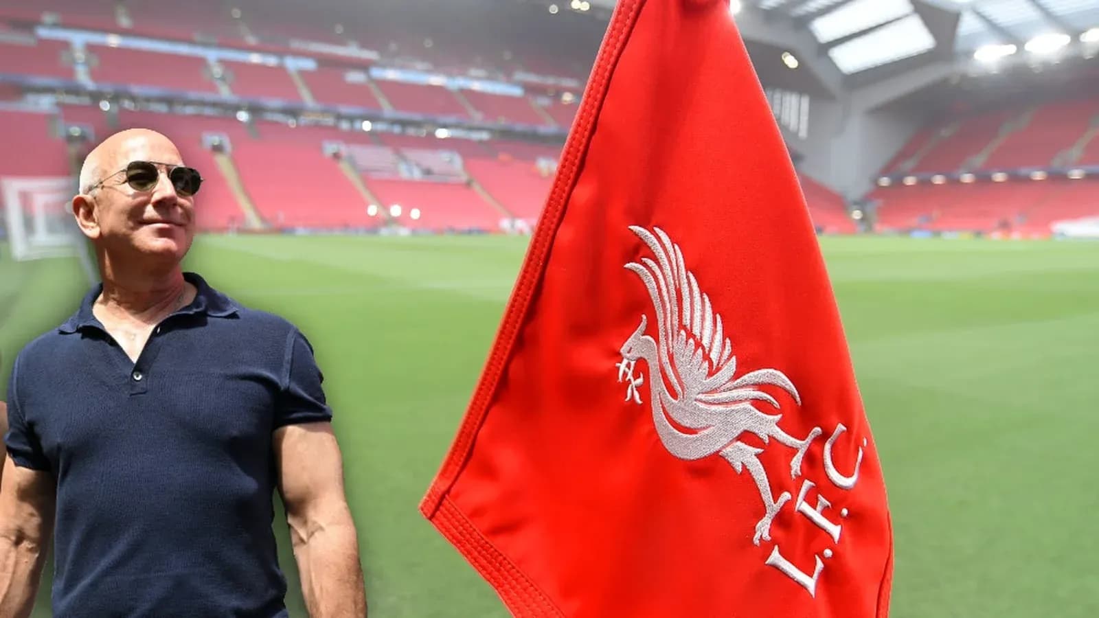 Person near Liverpool FC corner flag at stadium