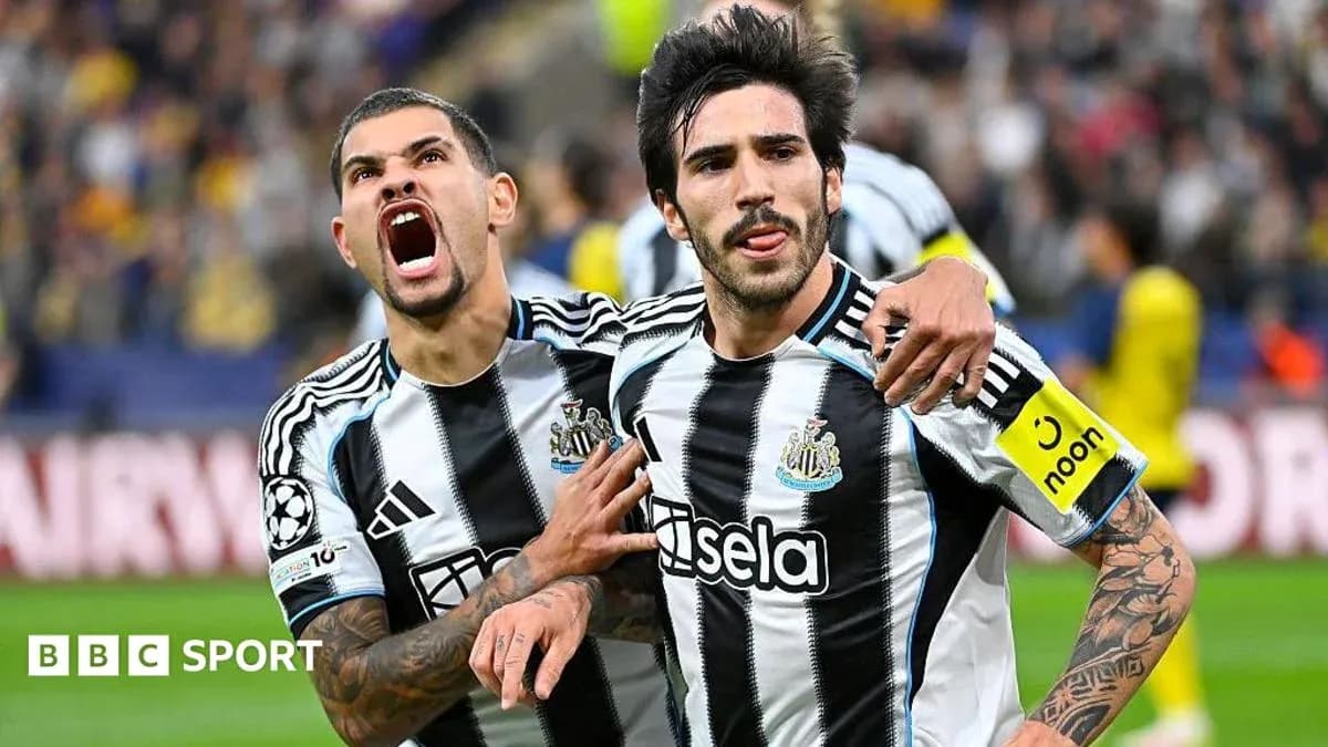 Newcastle players celebrating a goal together