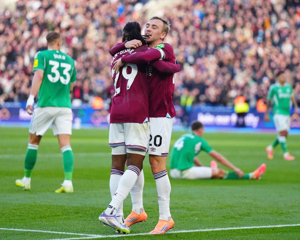 West Ham players celebrating a goal during match