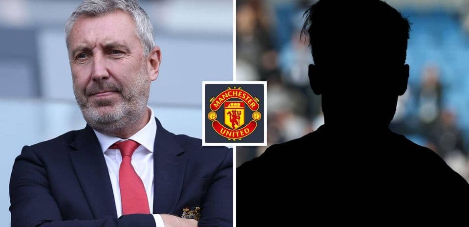 Manchester United logo with coach and player silhouettes