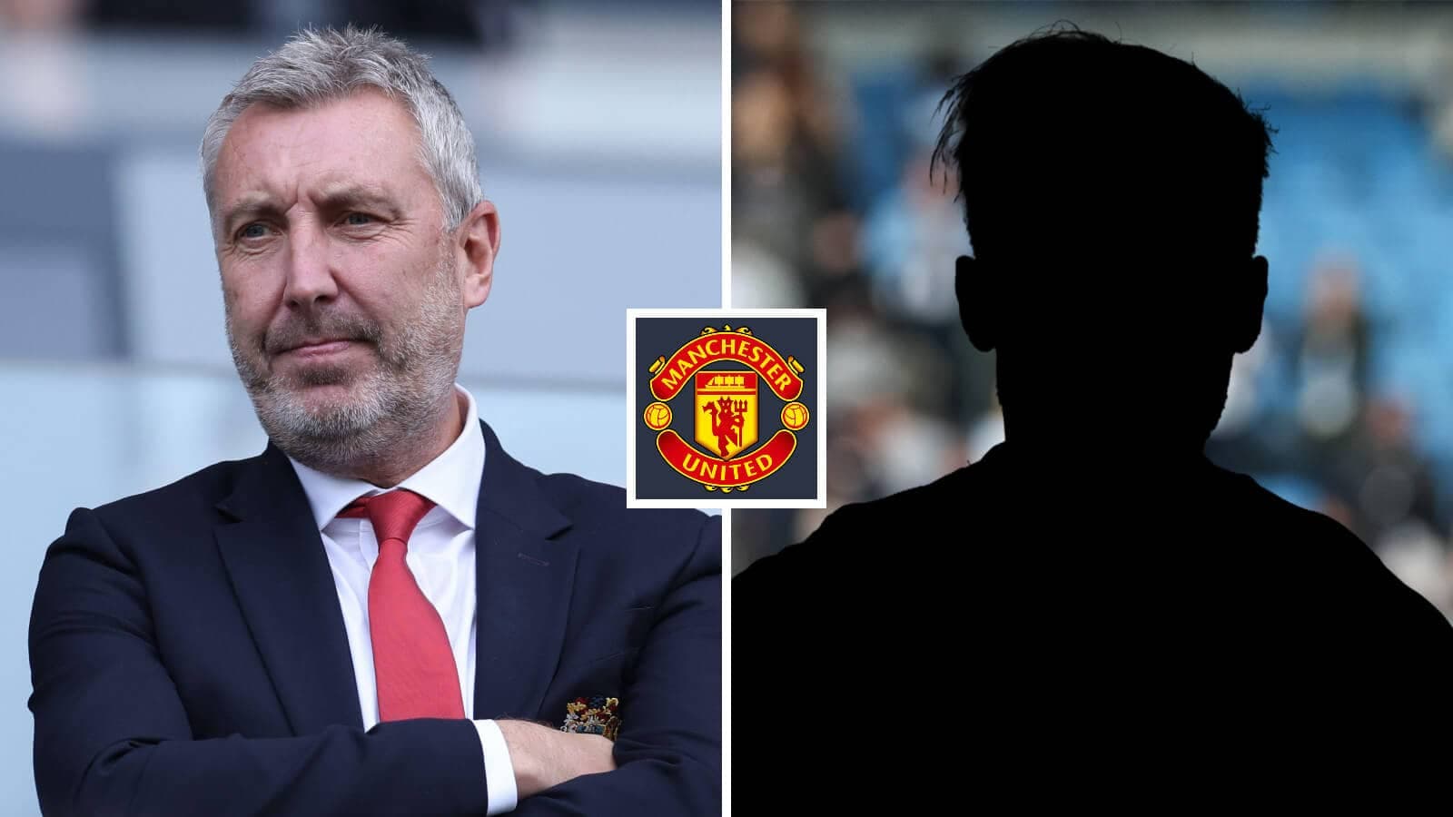 Manchester United logo with coach and player silhouettes