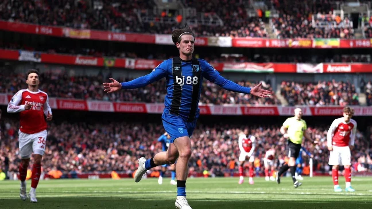 Bournemouth player celebrating a goal at Arsenal