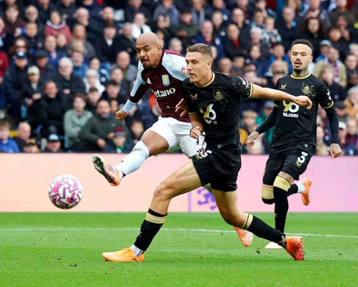 Aston Villa player shooting against Burnley