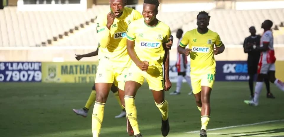 Mathare United players celebrating a goal