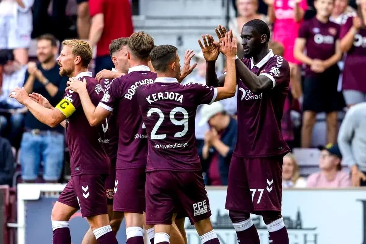 Hearts players celebrating during match