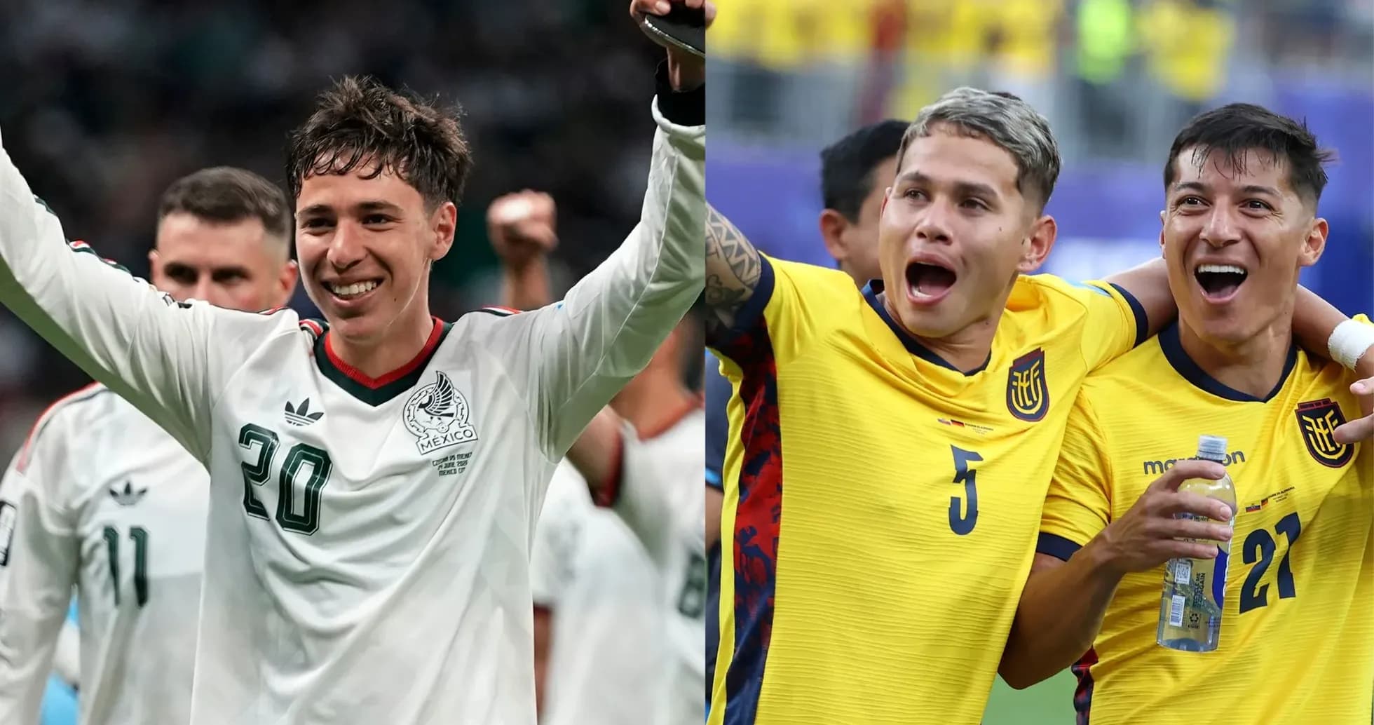 Players celebrating for Mexico and Ecuador