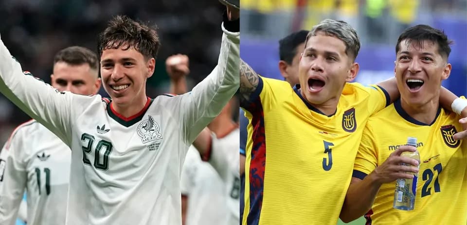 Players celebrating for Mexico and Ecuador