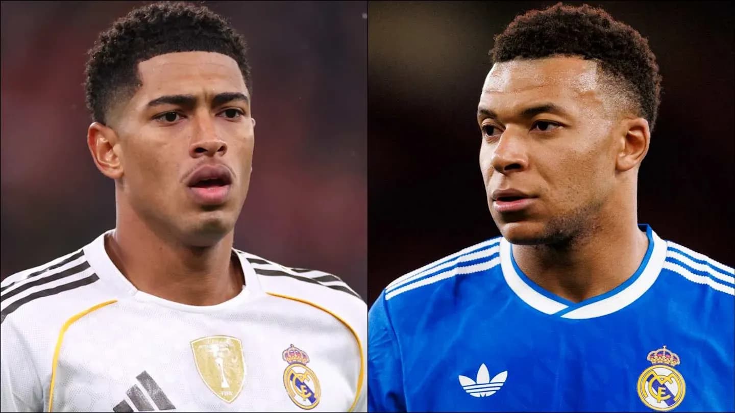 Two football players in Real Madrid jerseys