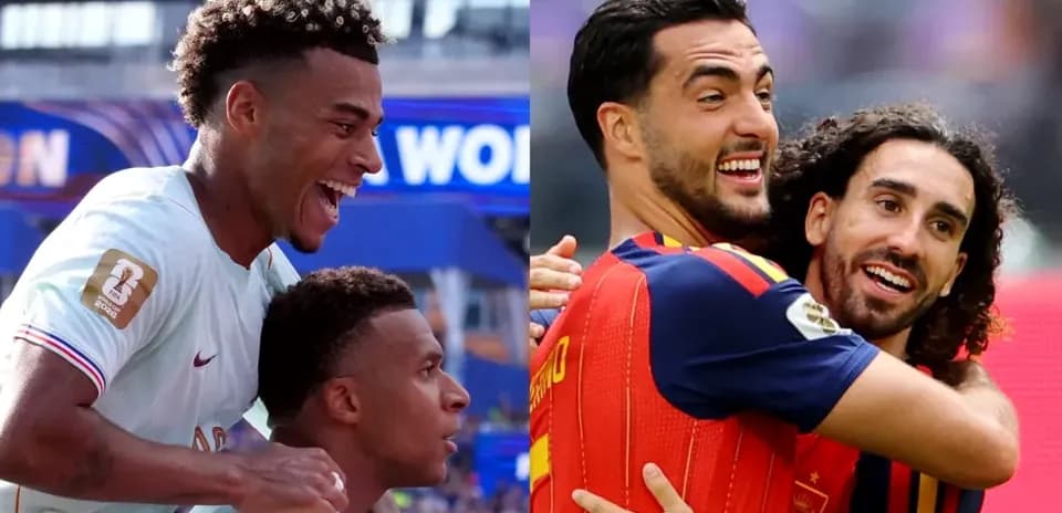 Players celebrating during France vs Spain match