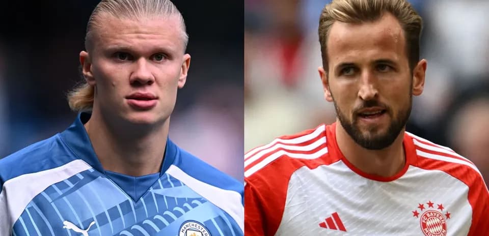 Erling Haaland and Harry Kane in football jerseys