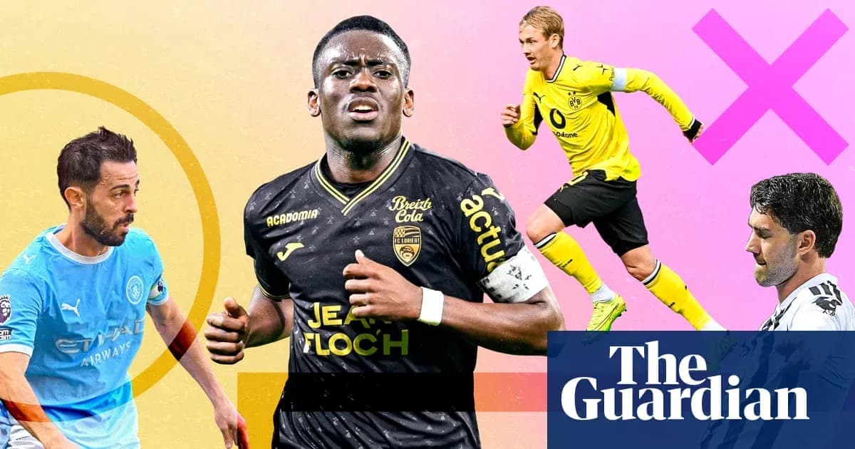 Four football players in action with colorful background