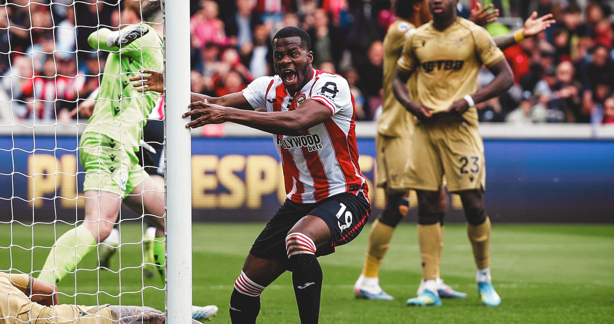 Brentford player celebrating after scoring a goal