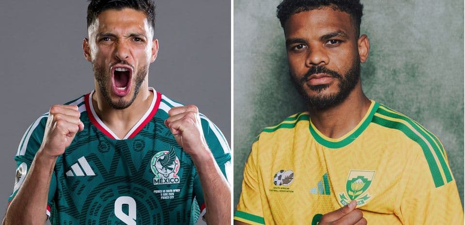 Mexico and South Africa players in team jerseys