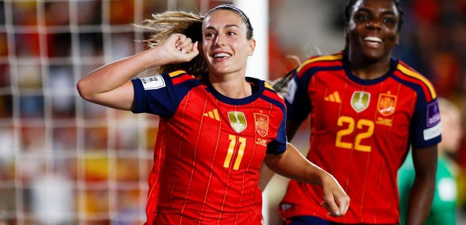 Spanish players celebrating a goal during match