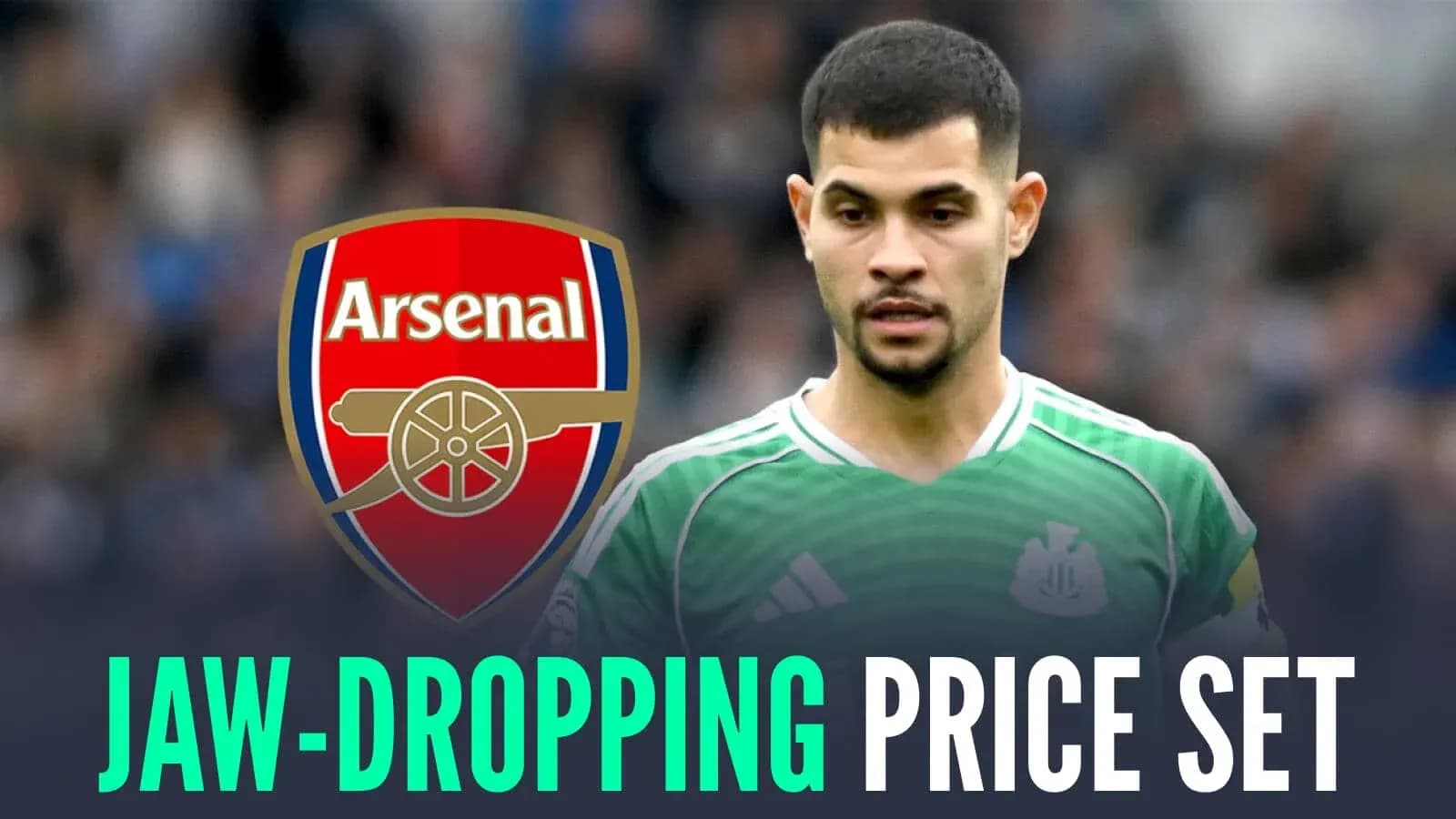 Player in green kit with Arsenal logo background