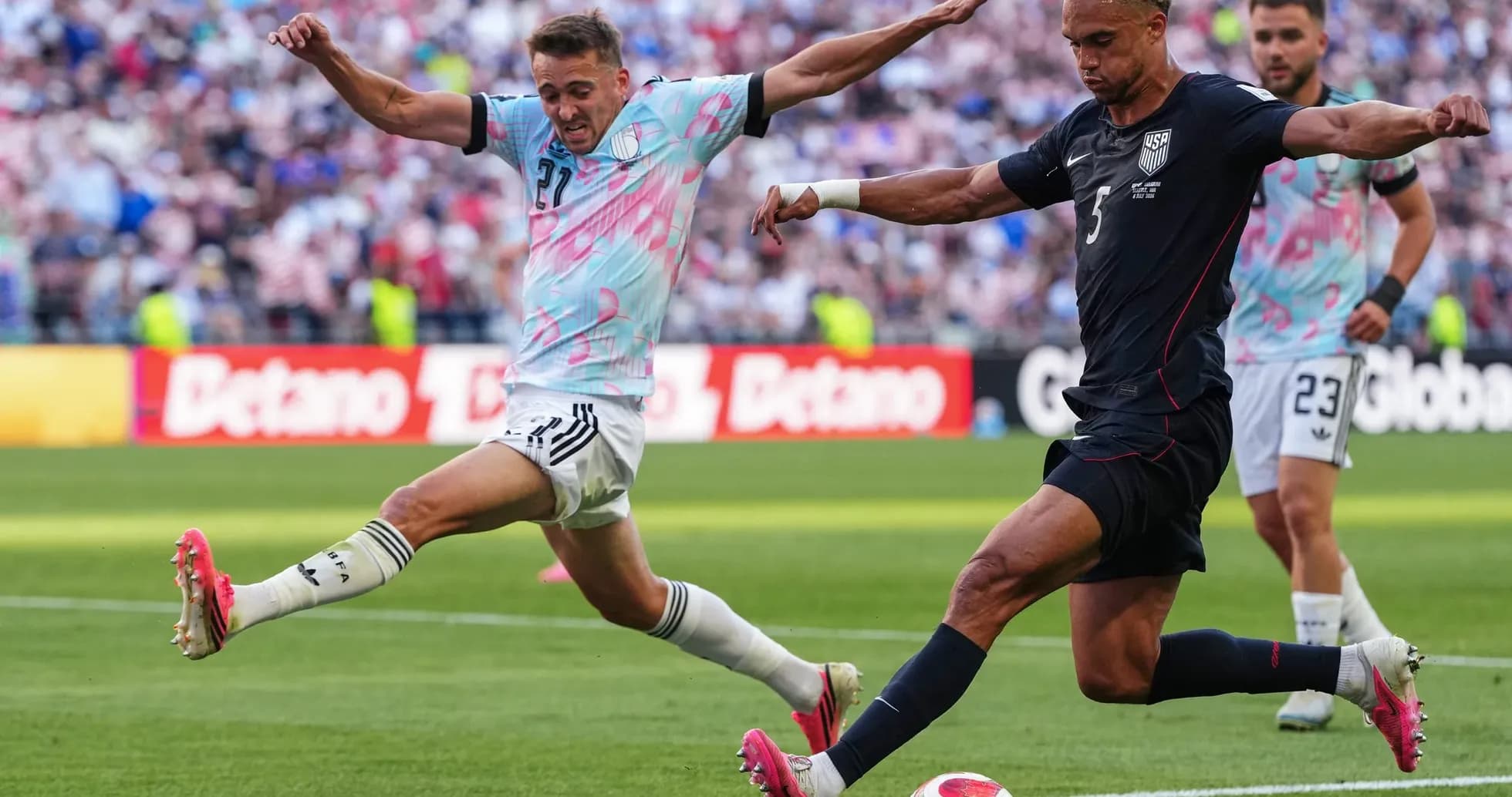 Player from USA kicking the ball during match