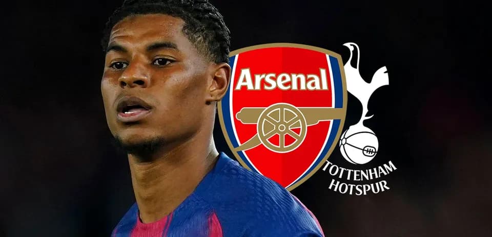 Player with Arsenal and Tottenham logos in background