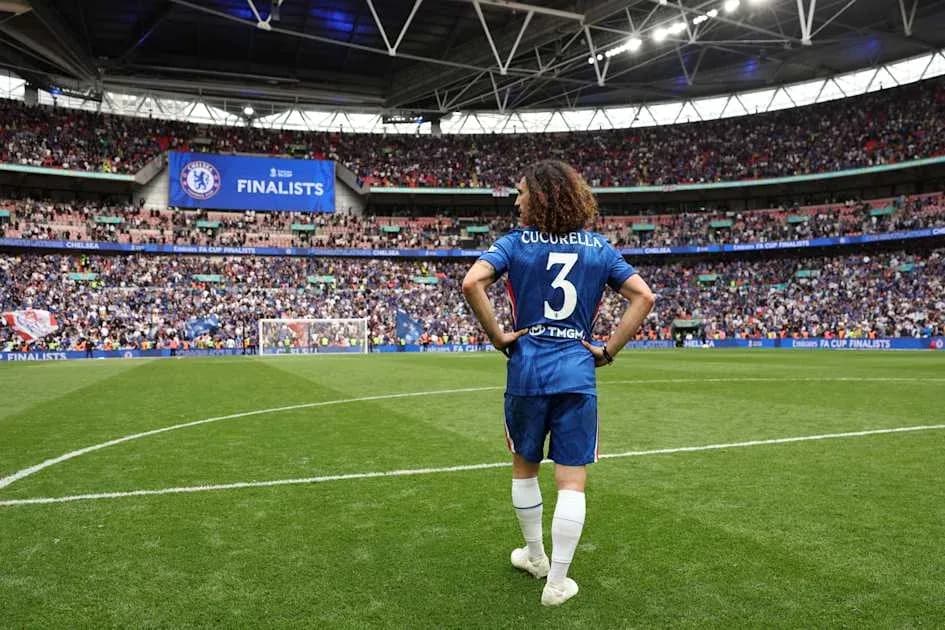 Player in Chelsea kit at Wembley Stadium