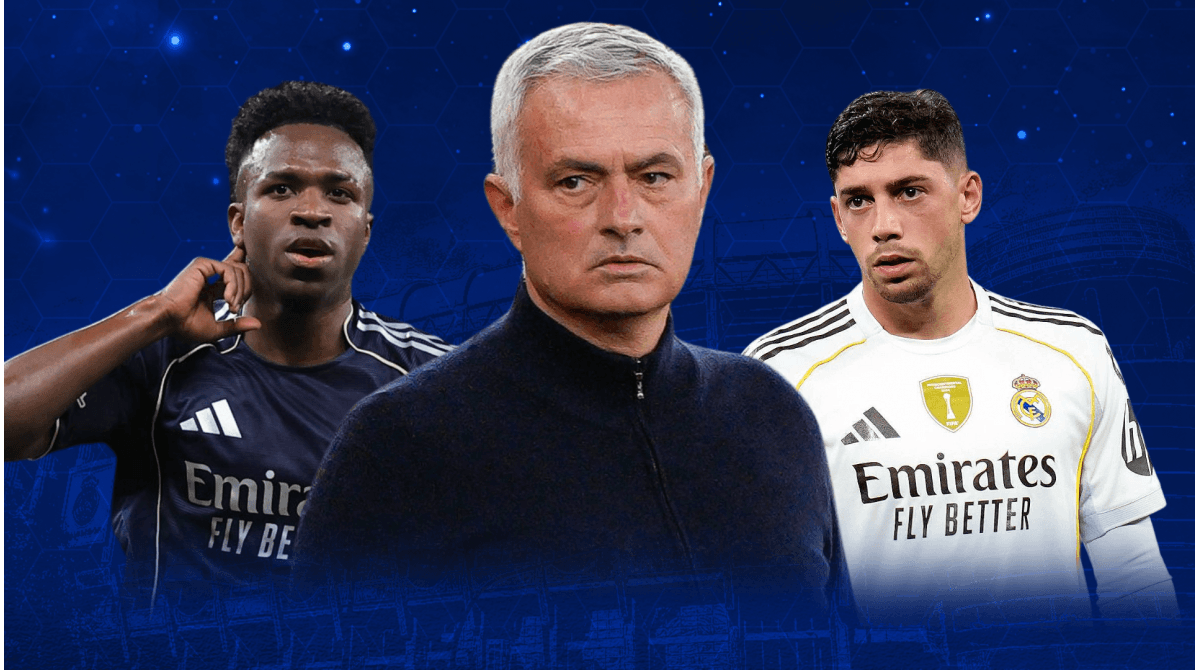 Vinicius Jr., José Mourinho, and Fede Valverde together