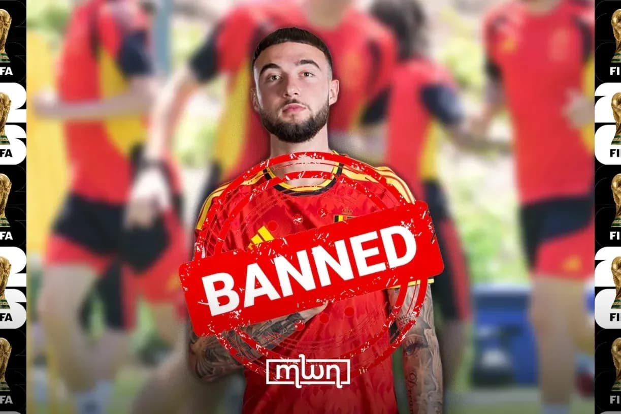 Player in Spain jersey with 'BANNED' stamp overlay