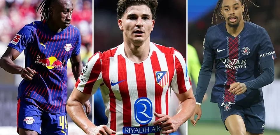 Three football players from different teams posing